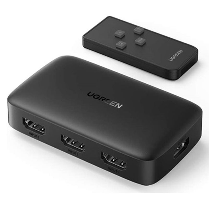 Thiết bị chuyển mạch HDMI 3 vào 1 ra hỗ trợ 4K@30Hz 3D 1080p Ugreen 80125 (Có remote) Ugreen 80125